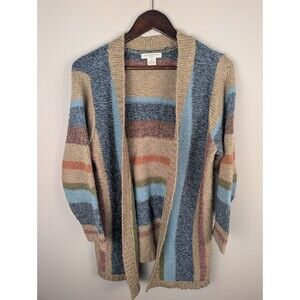LIZ CLAIBORNE Acrylic Open Front Cardigan Sweater Size 1X Multicolor Stripes